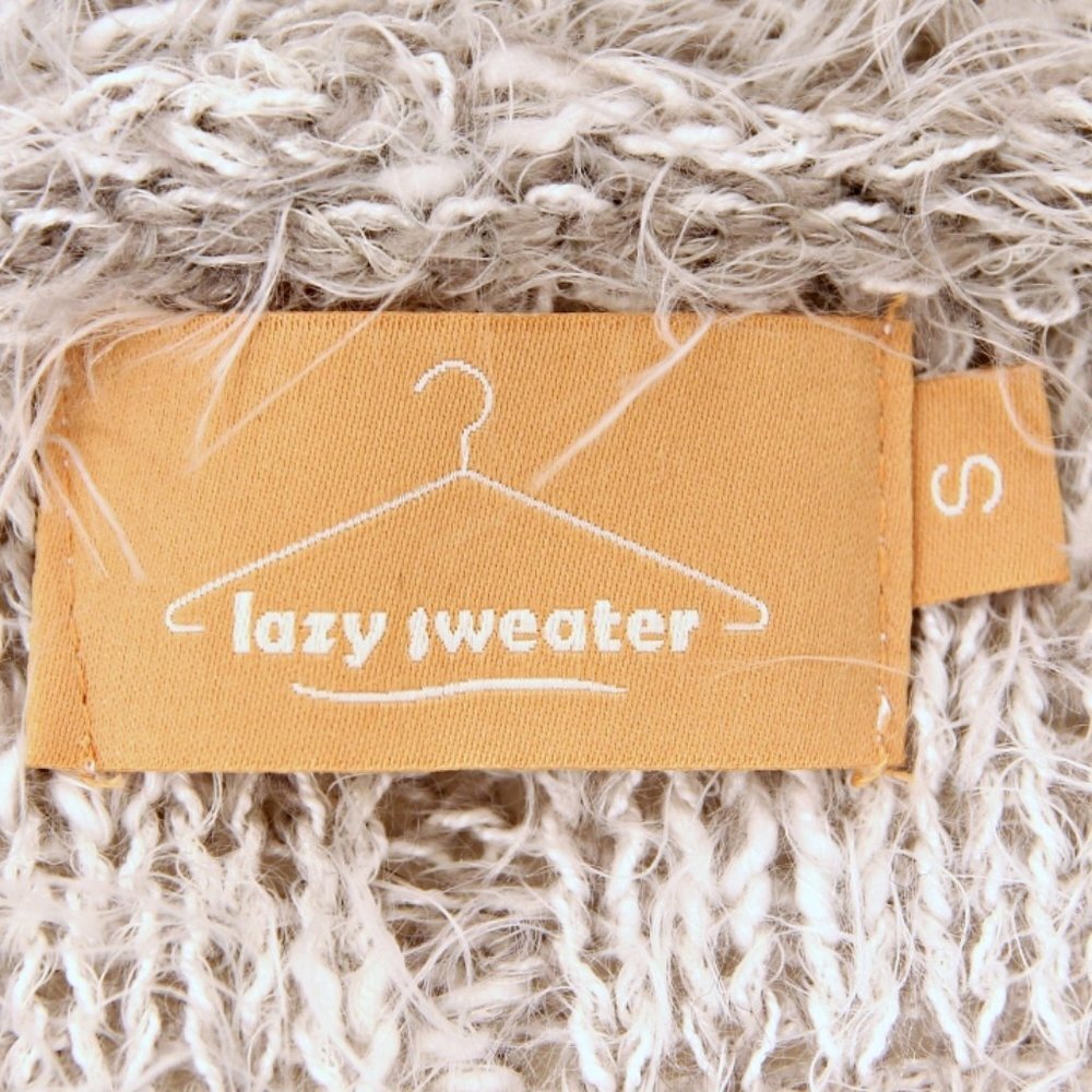 Lazy Sweater Fuzzy Fringe Open Cardigan Gray Whit… - image 8